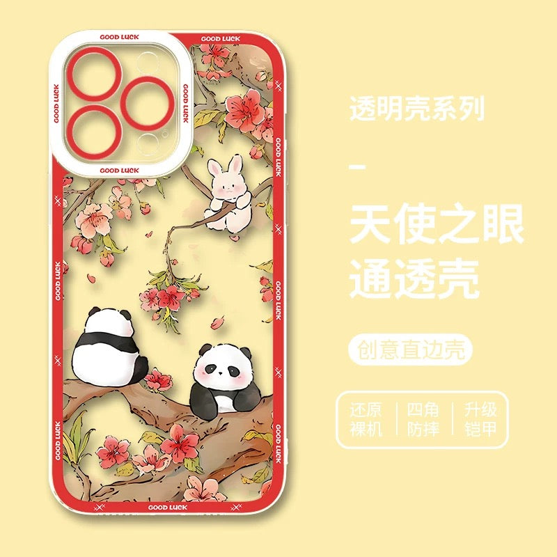 Cute Animal Panda | Chinese Ink Painting Red Version - iPhone Case PLUS SE2 XS XR X 11 12 13 14 15 16 16e 17 17e Pro Promax 12mini 13mini