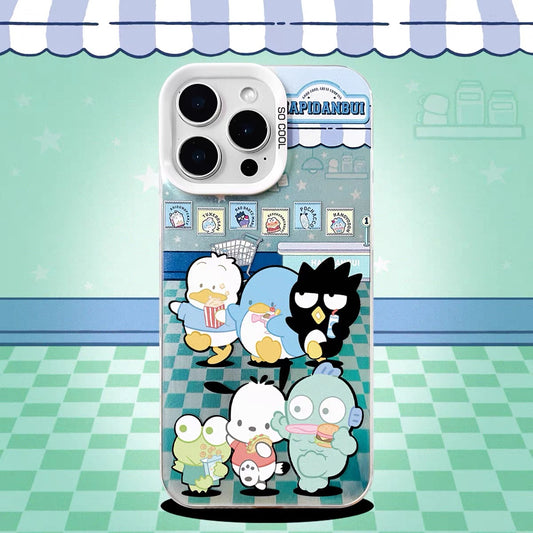 Japanese Cartoon Sanrio Boy Band Laser Case | Pochacco Keroppi Hangyodon Bad Badtz Maru AhirunoPekkle Tuxedosam - iPhone Case 11 12 13 14 15 16 16e 17 17e Pro Promax