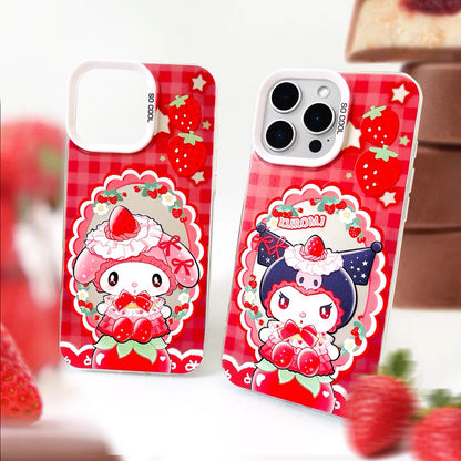 Japanese Cartoon Sanrio Strawberry Garden Laser Case | Hello Kitty My Melody Kuromi Cinnamoroll 4 Styles - Phone Case Samsung Galaxy S26 S25 S24 S23 S22 S21 FE Ultra Edge