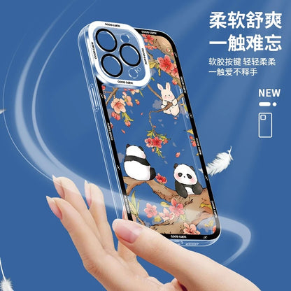 Cute Animal Panda | Chinese Ink Painting Black Version - iPhone Case PLUS SE2 XS XR X 11 12 13 14 15 16 16e 17 17e Pro Promax 12mini 13mini