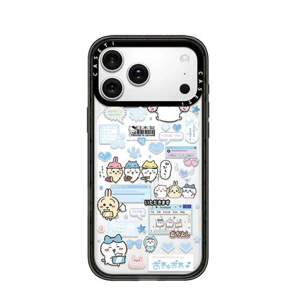 Japanese Cartoon ChiiKawa Transparent Black Frame & Mirror Phone Case | Fun Daily with Heart Version - iPhone Case 12 13 14 15 16 17 Pro Promax