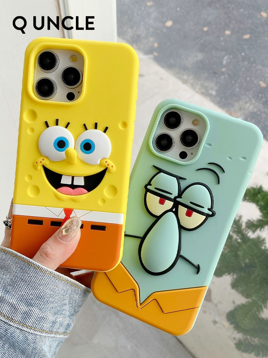 Cartoon Silicone Spongebob Patrick Star Squidward Pink Yellow Sea Monster - iPhone Case 15 14 13 Pro ProMax