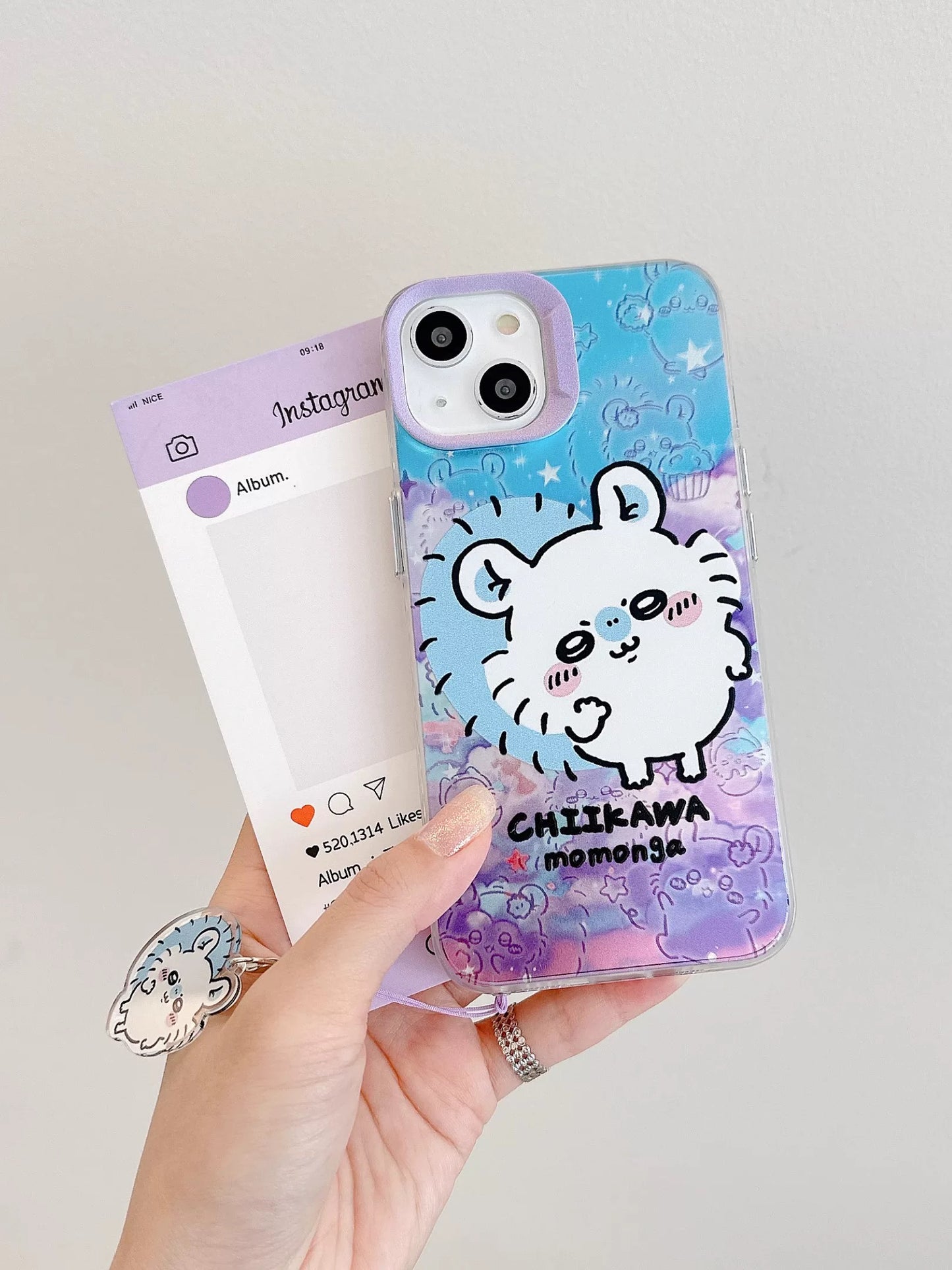 Japanese Cartoon iPhone Case with Strap | Laser Outing ChiiKawa Hachiware Usagi Momonga - iPhone CasePhone Case  7 8 PLUS SE2 XS XR X 11 12 13 14 15 Pro Promax 12mini 13mini