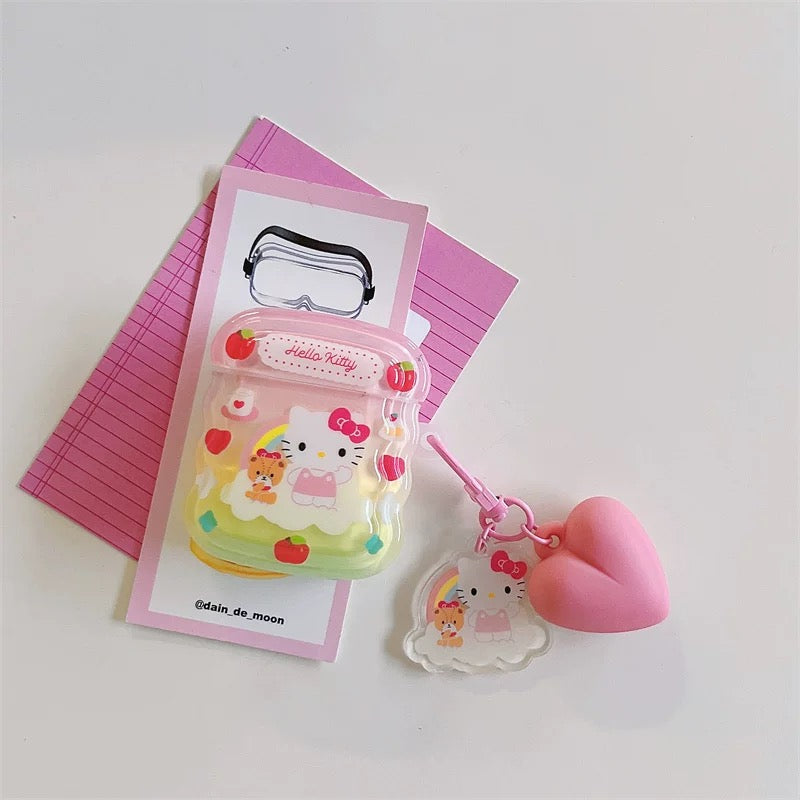 Japanese Cartoon Colourful Rainbow with Heart Keychain | Hello Kitty My Melody Kuromi Cinnamoroll Pochacco AirPods AirPodsPro AirPods3 Case