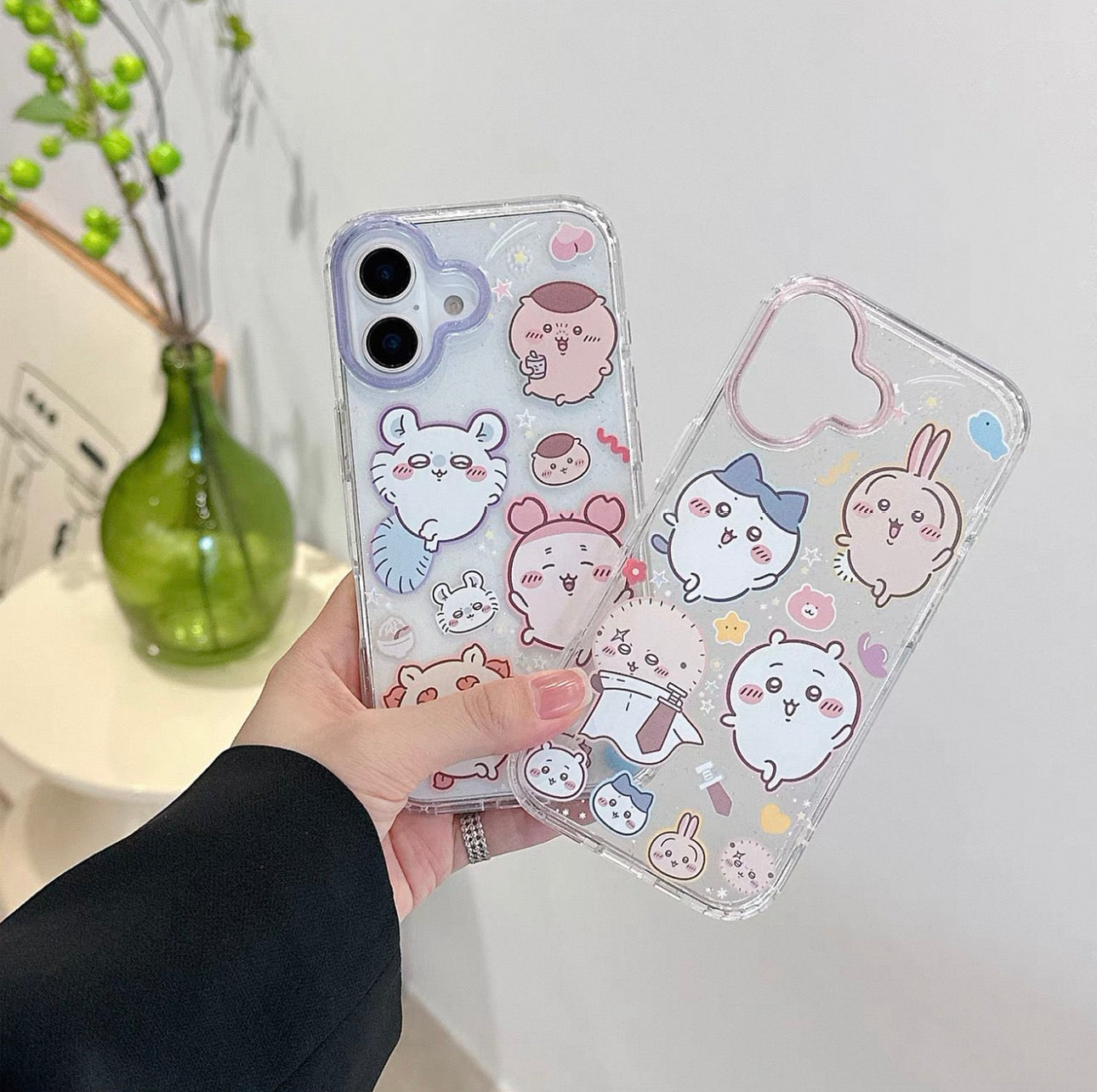 Japanese Cartoon ChiiKawa Gittler Colour Clear Case with Phone Strape | ChiiKawa Hachiware Usagi Momonga Rakko Kurimanju Shisa Furuhonya - iPhone Case Plus SE2 11 12 13 14 15 16 16e 17 17e Pro Promax 12mini 13mini