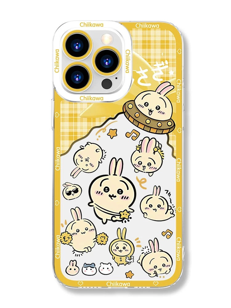 Japanese Cartoon ChiiKawa UFO Version Clean Case | Chiikawa Hachiware Usagi Momonga - iPhone Case PLUS SE2 XS XR X 11 12 13 14 15 16 16e 17 17e Pro Promax 12mini 13mini