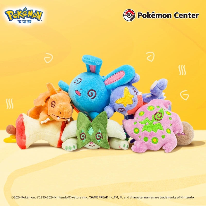 Japan Cartoon Pokemon Center Exhausted Version Keychain | Charizard Azumarill Spiritomb Garchomp Meowscarada Fruit- Mascot Mini Plush Doll