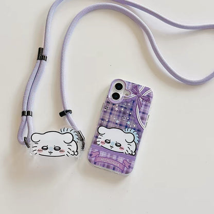 Japanese Cartoon Phone Back Clip with Phone Lanyard | Chiikawa Pink & Mint Green - for All Smart Phones (副本)