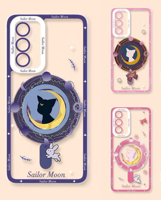 Japanese Cartoon Sailor Girl | Artemis White Cat Luna Black Cat Pink Cat - Sailormoon Phone Case Samsung Galaxy S26 S25 S24 S23 S22 S21 FE Ultra Edge