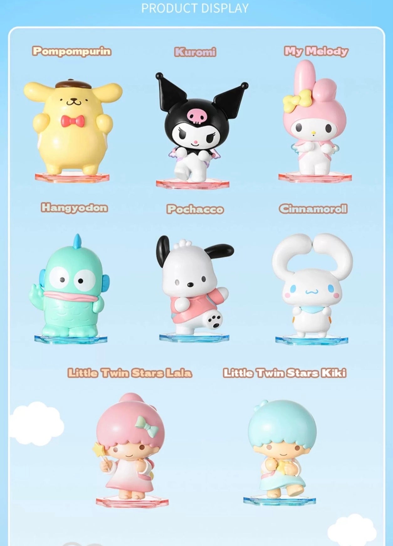 Sanrio x Miniso Go Out with Friends | My Melody Kuromi Little Twin Stars Cinnamoroll Pompompurin Pochacco Hangyodon - Figure Toy Collection Mystery Blind Box