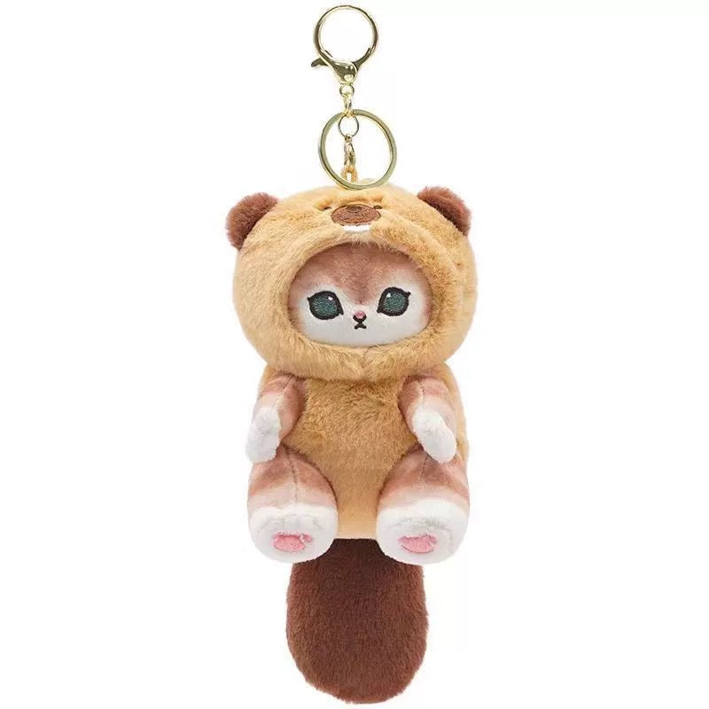 Japan Artist Mofusand Cat Neko Long Tail Animal | Beaver Raccoon Squirrel Red Panda- Mascot Plush Doll Mini Plush Doll Keychain