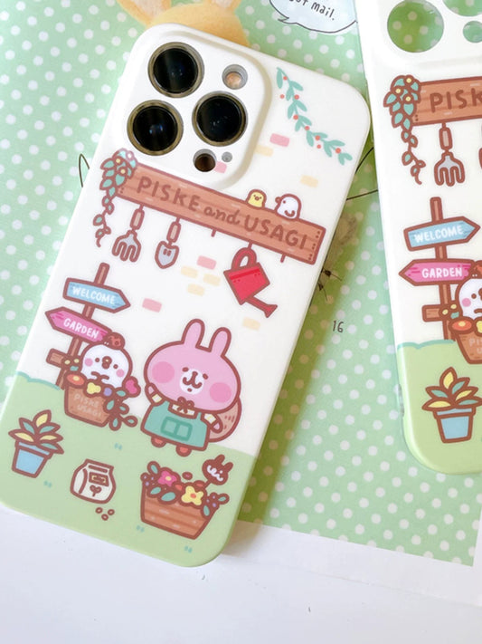 Japanese Cartoon Kanahei | In Garden House Pink Rabbit and White Chicken - iPhone Case 13 14 15 Pro Promax