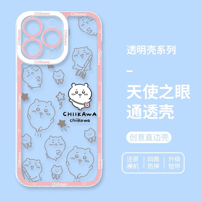 Japanese Cartoon Chiikawa with Stars Outing Version | Chiikawa Hachiware Usagi Momonga - iPhone Case PLUS SE2 XS XR X 11 12 13 14 15 16 16e 17 17e Pro Promax 12mini 13mini