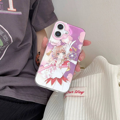 CardCaptorSakura Retro Comic Laser Case | Part 1 Dancing with Magic Wand - Phone Case Samsung Galaxy S26 S25 S24 S23 S22 S21 FE Ultra Edge