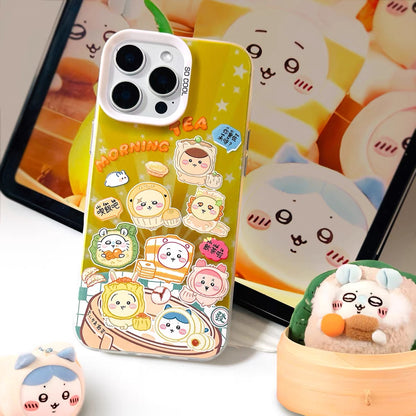 Japanese Cartoon ChiiKawa Yum Cha Laser Case | Morning Tea Dim Sum - iPhone Case 11 12 13 14 15 16 16e 17 17e Pro Promax