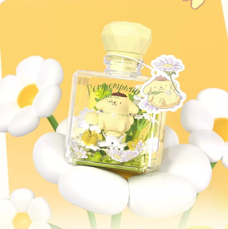 Sanrio Characters The Flower Angel in Perfume Bottle | Hello Kitty My Melody Kuromi Cinnamoroll Pompompurin Pochacco - Building Blocks Toy Collectable Mystery Blind Box with LED Light