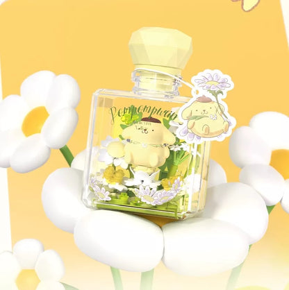 Sanrio Characters The Flower Angel in Perfume Bottle | Hello Kitty My Melody Kuromi Cinnamoroll Pompompurin Pochacco - Building Blocks Toy Collectable Mystery Blind Box with LED Light