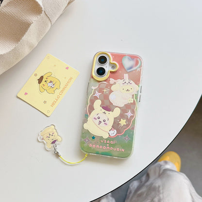 Japanese Cartoon Sanrio X Chiikawa Phone Case with Strap | Laser Kitty Chiikawa Cinnamoroll Hachiware Pompompurin Usagi - Phone Case Samsung Galaxy S25 S24 S23 S22 S21 FE Ultra Edge