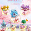 Mini Block Building Crystal Succulent Plants with Animals Cactus - Tiny Particle Assembly DIY Handmade Gift with Led Light