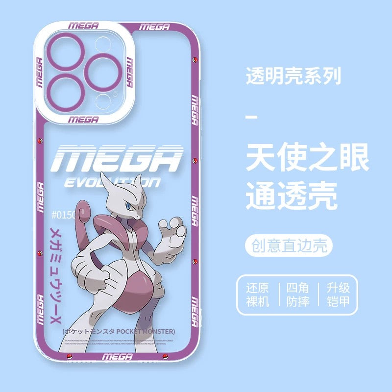 Japan Cartoon Pokemon Mega Evolution | Mewtwo X - iPhone Case 6 7 8 PLUS SE2 XS XR X 11 12 13 14 15 16 16e Pro Promax 12mini 13mini