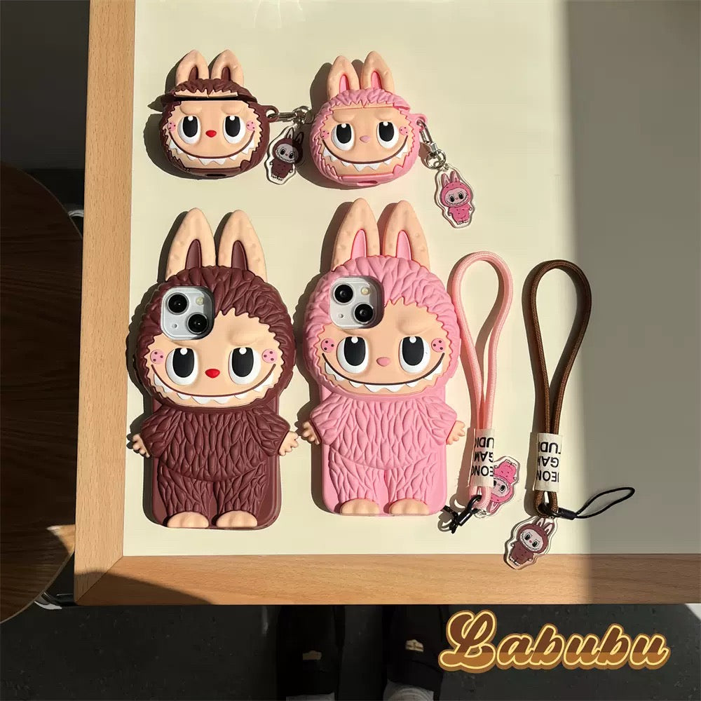 Cute Cartoon Labubu Zimomo Silicon Case | Brown Pink - iPhone Case 13 14 15 Pro Promax