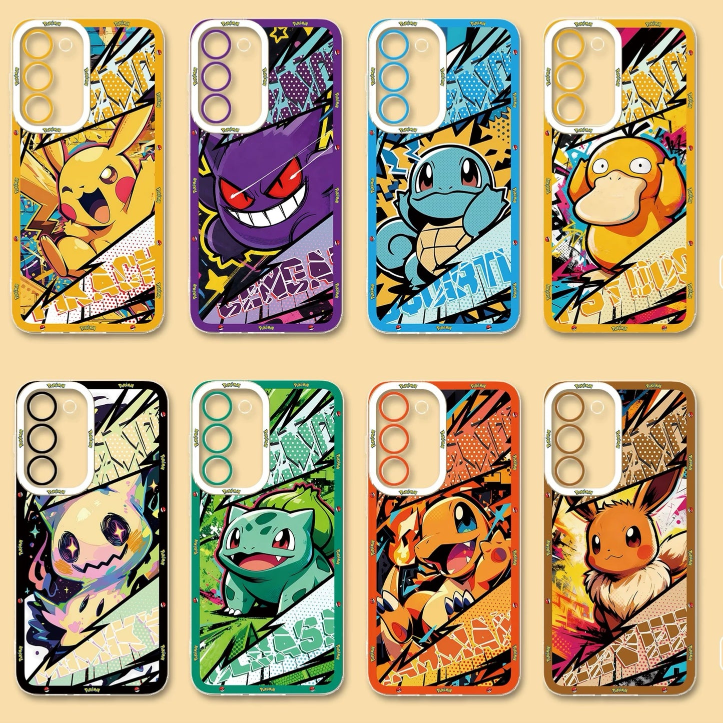 Japan Cartoon Pokemon Postal Street Style | Pikachu Gengar Squirtle Psyduck Mimikyu Bulbasaur Charmander Eevee - Phone Case Samsung Galaxy S26 S25 S24 S23 S22 S21 FE Ultra Edge