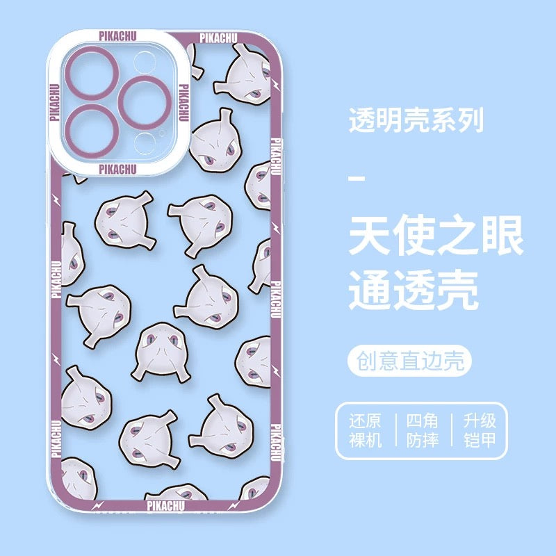 Japan Cartoon Pokemon Full Happy Face Verison | Mewtwo - iPhone Case 6 7 8 PLUS SE2 XS XR X 11 12 13 14 15 16 16e Pro Promax 12mini 13mini