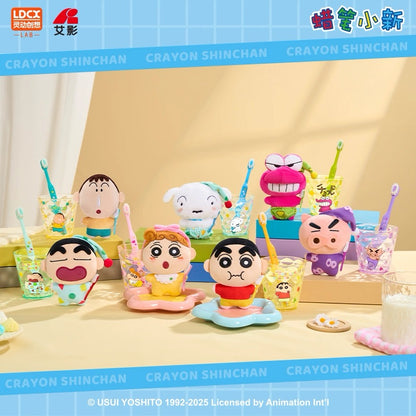 Japanese Cartoon Crayon Shin-chan Part 1 Series Wayaya Style | Toothbrush with Cup ShinChan BooChan Shiro Buriburi Himawari ChocoBi - Mini Plush Doll Figure Keychain Collectable Toys Mystery Blind Box
