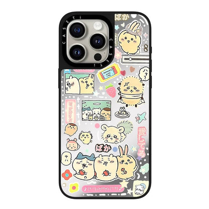 Japanese Cartoon ChiiKawa Transparent Black Frame & Mirror Phone Case | Yeah Selfie and Love Stawberry - iPhone Case 12 13 14 15 16 17 Pro Promax