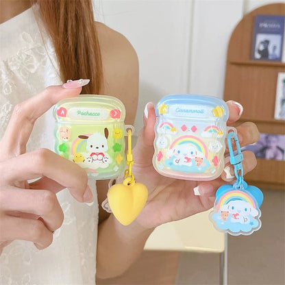 Japanese Cartoon Colourful Rainbow with Heart Keychain | Hello Kitty My Melody Kuromi Cinnamoroll Pochacco AirPods AirPodsPro AirPods3 Case