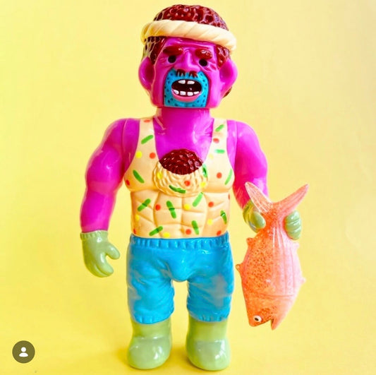 Japan Artist Dehara | Fisherman Hot Pink Neon Version - 50pcs Limited Worldwide Sofubi Figure Soft Vinyl Rare