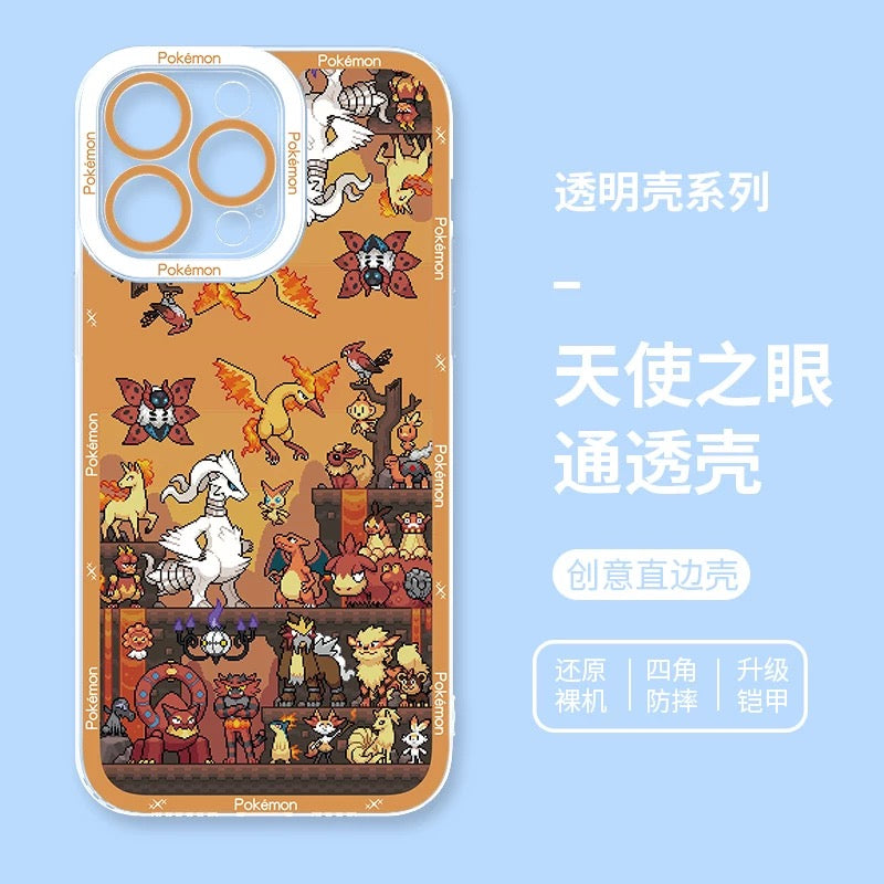 Japan Cartoon Pokemon Pixel Group Verison | Fire type - iPhone Case 6 7 8 PLUS SE2 XS XR X 11 12 13 14 15 16 16e Pro Promax 12mini 13mini