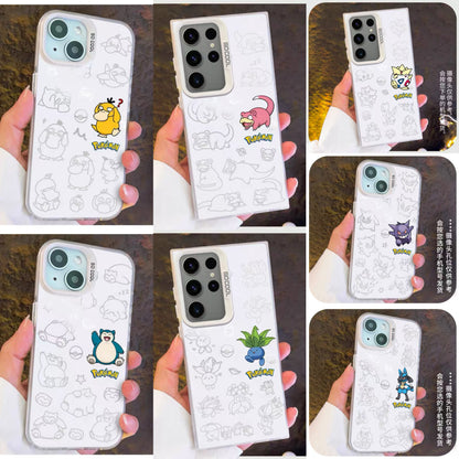Japanese Cartoon Pokemon Matt & Silver Case Part4 | Psyduck Snorlax Slowpoke Oddish Togepi Gengar Lucario 7 Styles - Phone Case Samsung Galaxy S26 S25 S24 S23 S22 S21 FE Ultra Edge