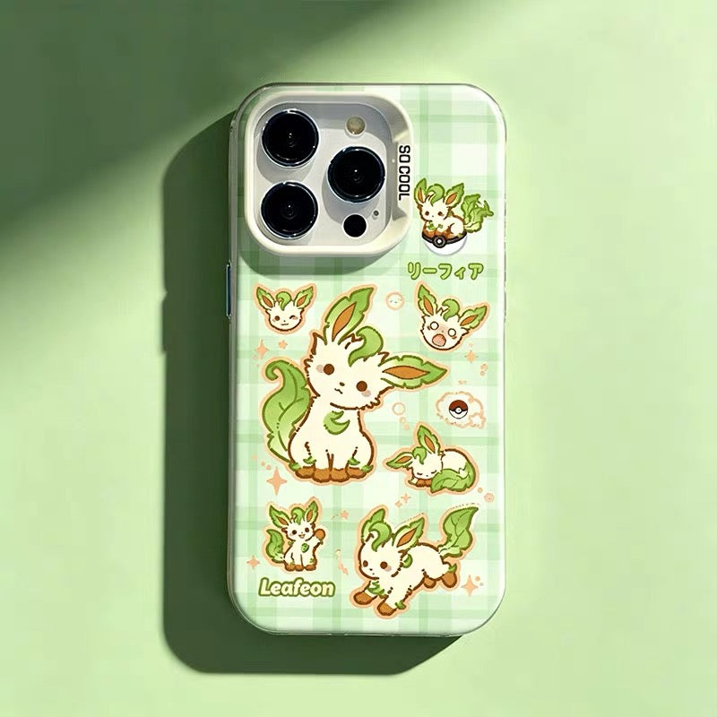 Japanese Cartoon Pokemon Matt & Silver Case Eevee Evolution Cute Emo Version | Eevee Vaporeon Jolteon Espeon Umbreon Leafeon Glaceon Sylveon 8 Styles - Phone Case Samsung Galaxy S26 S25 S24 S23 S22 S21 FE Ultra Edge