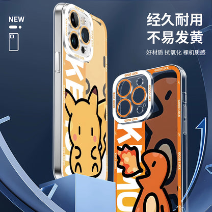 Japan Cartoon Pokemon Fatty Cute Drawing | Pikachu Gengar Squirtle Psyduck Bulbasaur Charmander Eevee Gible - iPhone Case PLUS SE2 XS XR X 11 12 13 14 15 16 16e 17 17e Pro Promax 12mini 13mini