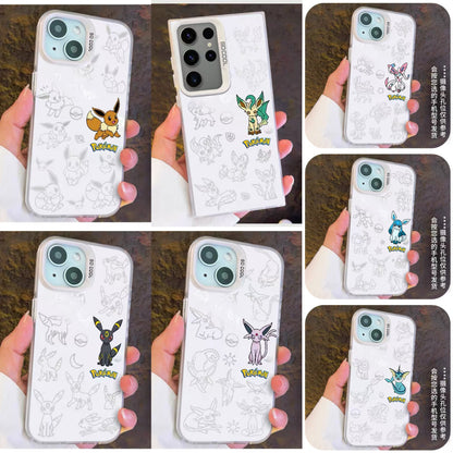Japanese Cartoon Pokemon Matt & Silver Case Eevee Evolution | Eevee Vaporeon Espeon Umbreon Leafeon Glaceon Sylveon 7 Styles - Phone Case Samsung Galaxy S26 S25 S24 S23 S22 S21 FE Ultra Edge