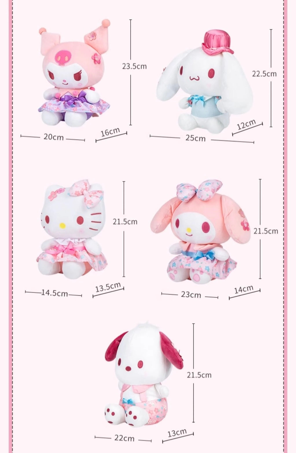 Sanrio Valentines Peach Blossom | Hello Kitty My Melody Kuromi Cinnamoroll Pochacco - Plush Doll