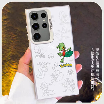 Japanese Cartoon Pokemon Matt & Silver Case Part5 | Chikorita Treecko Torchic Mudkip Sobble Sprigatito Maushold 7 Styles - Phone Case Samsung Galaxy S26 S25 S24 S23 S22 S21 FE Ultra Edge