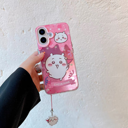 Japanese Cartoon ChiiKawa Phone Case with Strap | Laser Happy Party Chiikawa Hachiware Usagi Momonga - Phone Case Samsung Galaxy S25 S24 S23 S22 S21 FE Ultra Edge