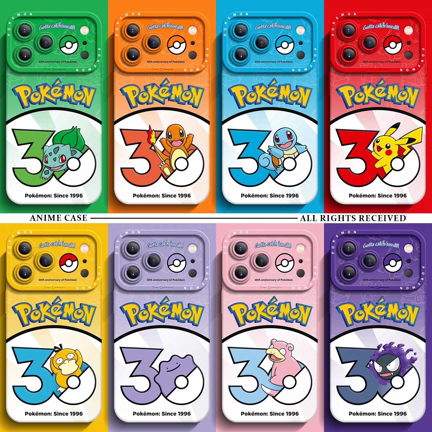 Japanese Cartoon Pokemon Silicone Case Pokemon 30 Anniversary Version Part1 | Bulbasaur Charmander Squirtle Pikachu Psyduck Ditto Slowpoke Gastly 8 Styles - iPhone Case PLUS SE2 XS XR X 11 12 13 14 15 16 16e 17 17e Pro Promax 12mini 13mini