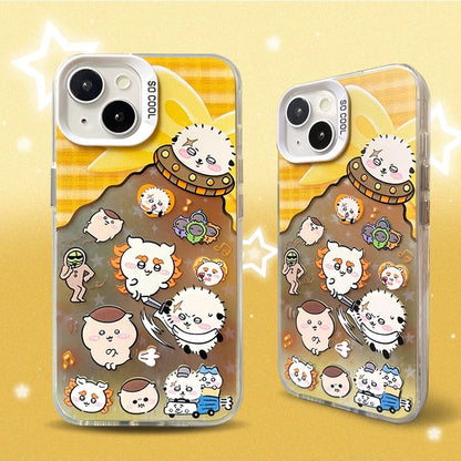 Japanese Cartoon Momonga Shisa Crab UFO Laser - iPhone Case 11 12 13 14 15 16 Pro Promax