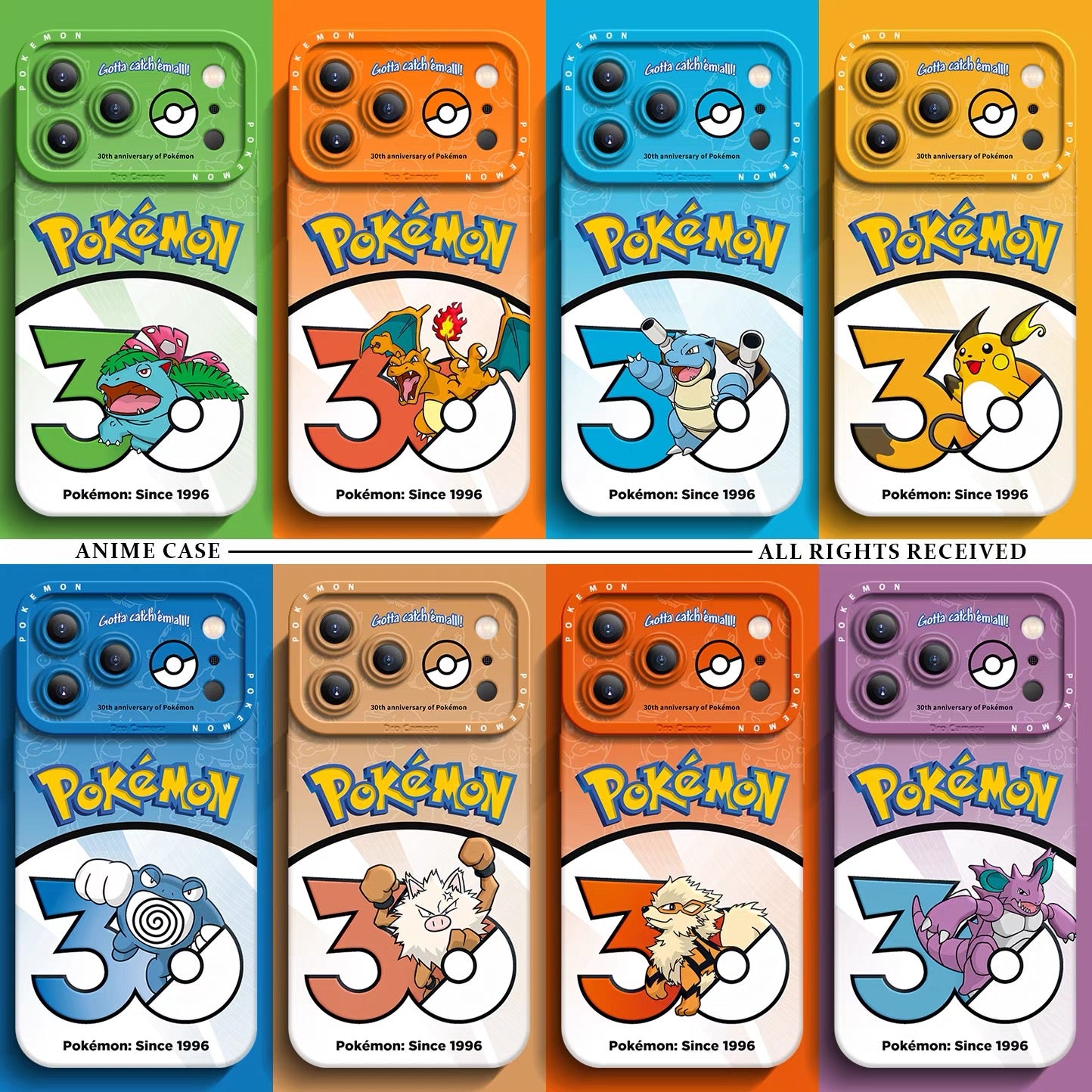 Japanese Cartoon Pokemon Silicone Case Pokemon 30 Anniversary Version Part3 | Venusaur Charmander Blastoise Raichu Poliwrath Primeape Arcanine Nidoking 8 Styles - iPhone Case PLUS SE2 XS XR X 11 12 13 14 15 16 16e 17 17e Pro Promax 12mini 13mini