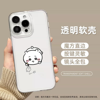 Japanese Cartoon ChiiKawa Black Clear Case | Chiikawa Hachiware Usagi Drawing on Floor - iPhone Case PLUS SE2 XS XR X 11 12 13 14 15 16 16e 17 17e Pro Promax 12mini 13mini