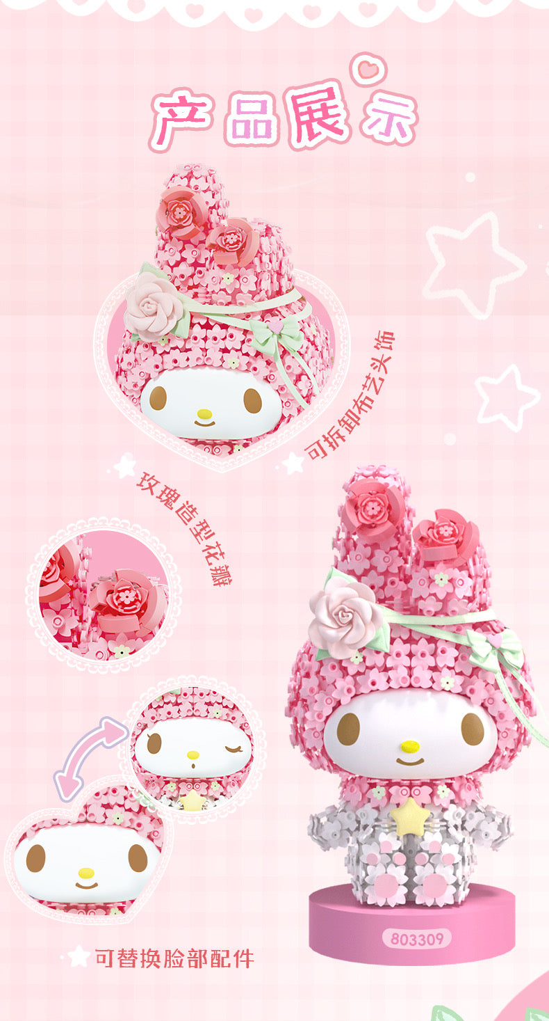 Sanrio Romantic Preserved Flowers Mini Blocks Set | My Melody Kuromi - Can Change Wink Face Limited Edition Mini Building Blocks Toy Collections