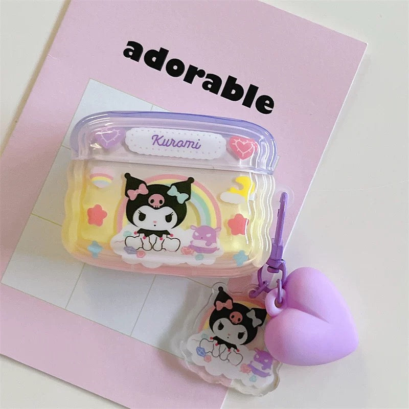 Japanese Cartoon Colourful Rainbow with Heart Keychain | Hello Kitty My Melody Kuromi Cinnamoroll Pochacco AirPods AirPodsPro AirPods3 Case