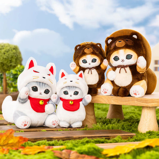 Japan Mofusand | Mofusand Cat in Inari Fox and Shigaraki Raccoon Cute Plush Doll & Keychain - Kawaii items Room Decoration Doll