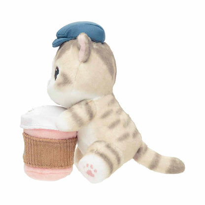 Japan Mofusand | Mofusand Cat Holding Coffee Cup and Donuts Desktop Hanging Plush Doll - Kawaii items Room Decoration Doll