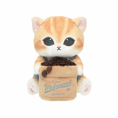 Japan Mofusand | Mofusand Cat Holding Coffee Cup and Donuts Desktop Hanging Plush Doll - Kawaii items Room Decoration Doll