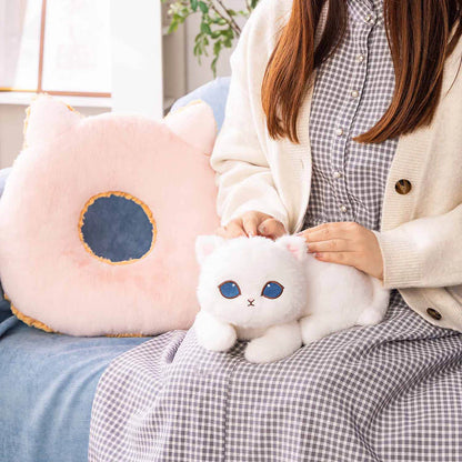 Japan Mofusand | Mofusand Cat White Cat on Donut Cushion Large Plush Doll - Kawaii items Room Decoration Doll