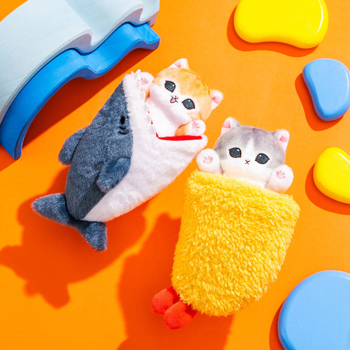 Japan Mofusand | Mofusand Cat in Shark and Shrimp Fly Cute Plush Doll Retractable Keyring - Kawaii items Room Decoration Doll